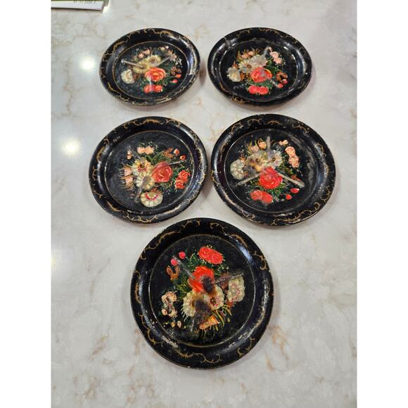 5 Vintage Metal Hand Painted Ashtrays ISCO Alcohol Proof - Picture 2 of 5